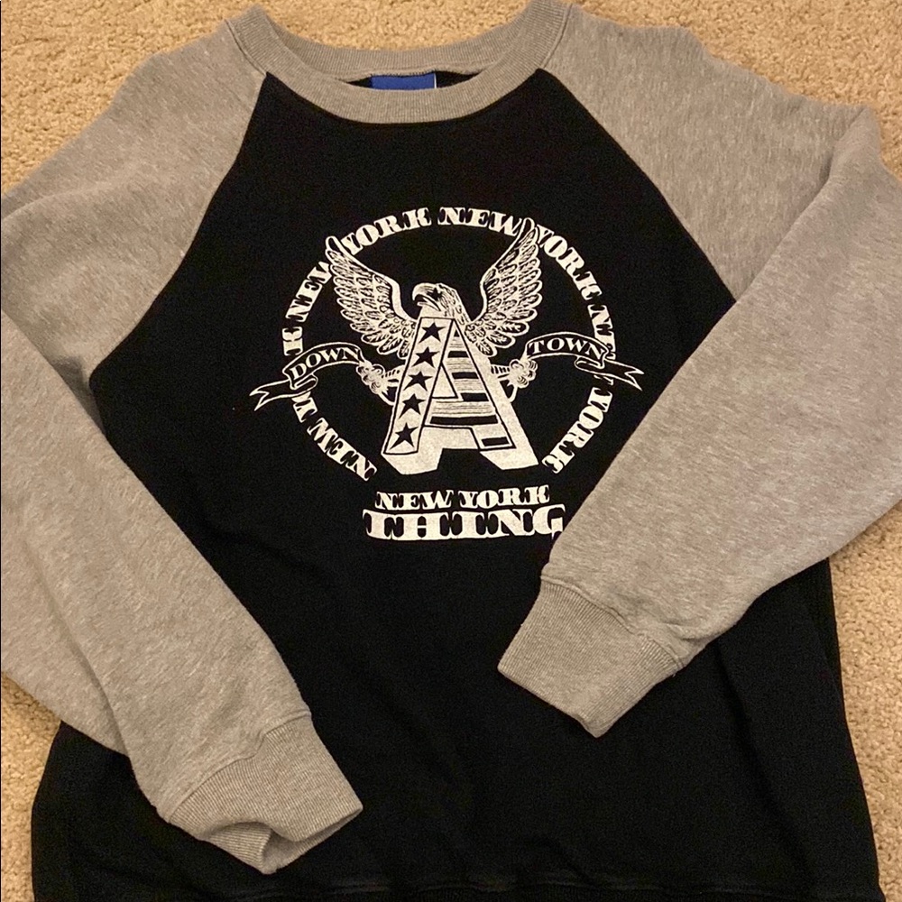 Black and Gray Crewneck Sweater with Bold Graphic